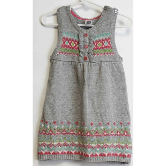 New Carters Baby Sweater Dress 12mths Grey Pink 2pc Nordic Pattern Long Sleeve - Picture 6 of 7